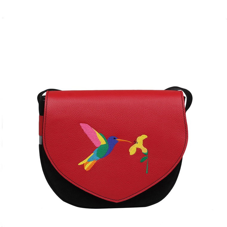 Czerwono czarna torebka damska skórzana Birdy na ramię z ozdobnym h