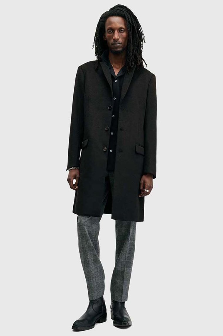 AllSaints płaszcz z domieszką wełny HAL COAT kolor czarny przejściowy M005OZ