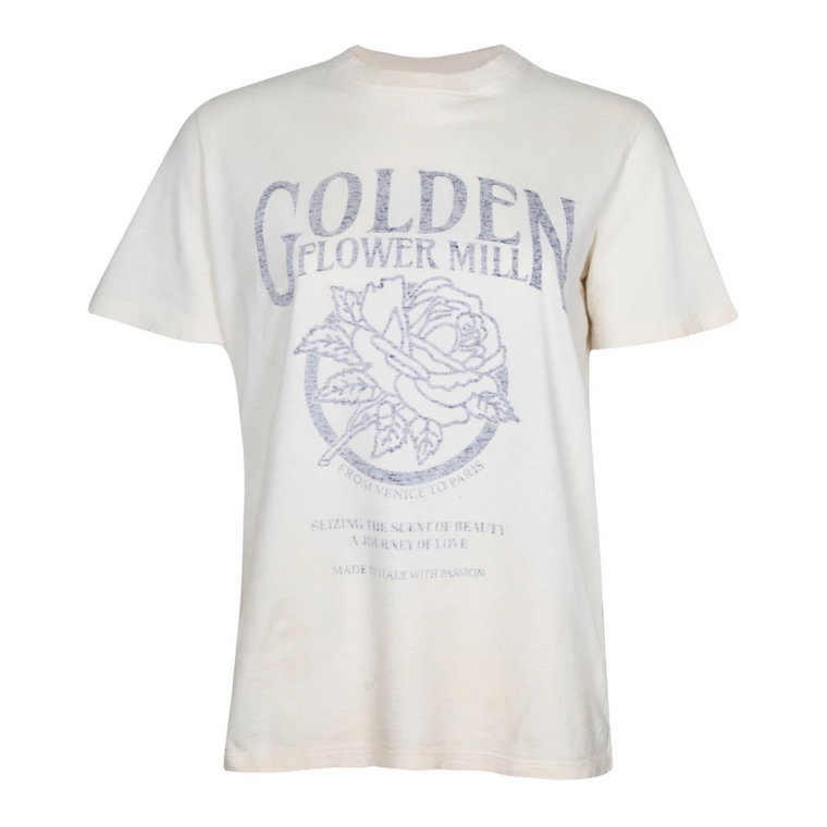 Vintage Biała Koszulka z Okrągłym Dekoltem Golden Goose