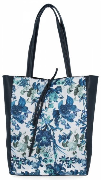 Modne Torebki Damskie Shopper Bag w Kwiaty firmy Hernan Granatowe (kolory)