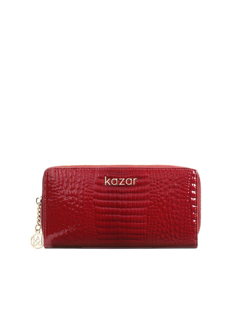 Elegancki czerwony portfel z lakierowanej skóry w tłoczony wzór