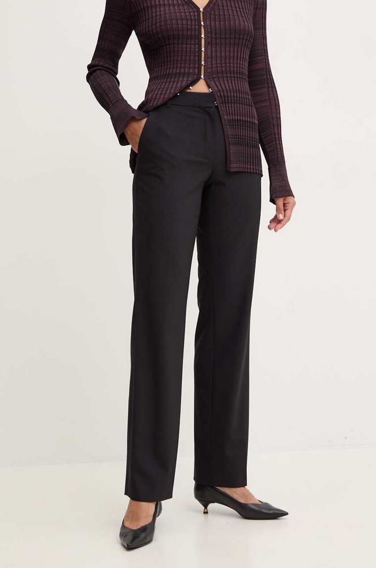 Luisa Spagnoli spodnie z domieszką wełny OLMETO kolor czarny proste high waist 541321