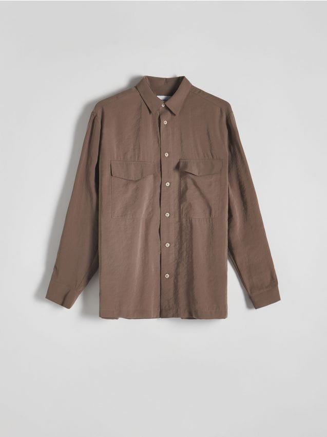 Reserved - Koszula comfort fit z modalu - brązowy