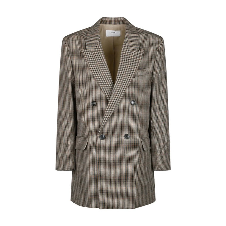 Beige Check Print Blazer Ami Paris