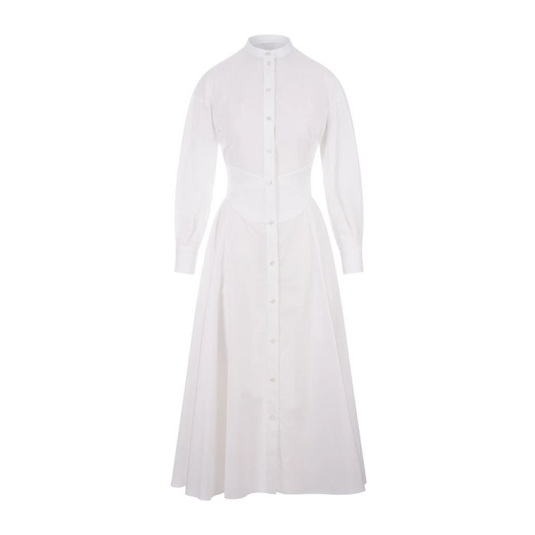 Biała Bawełniana Sukienka Koszulowa Midi Alexander McQueen