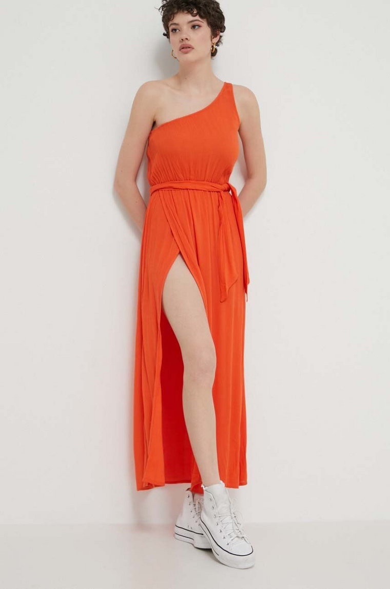 Billabong sukienka kolor pomarańczowy maxi rozkloszowana EBJWD00143