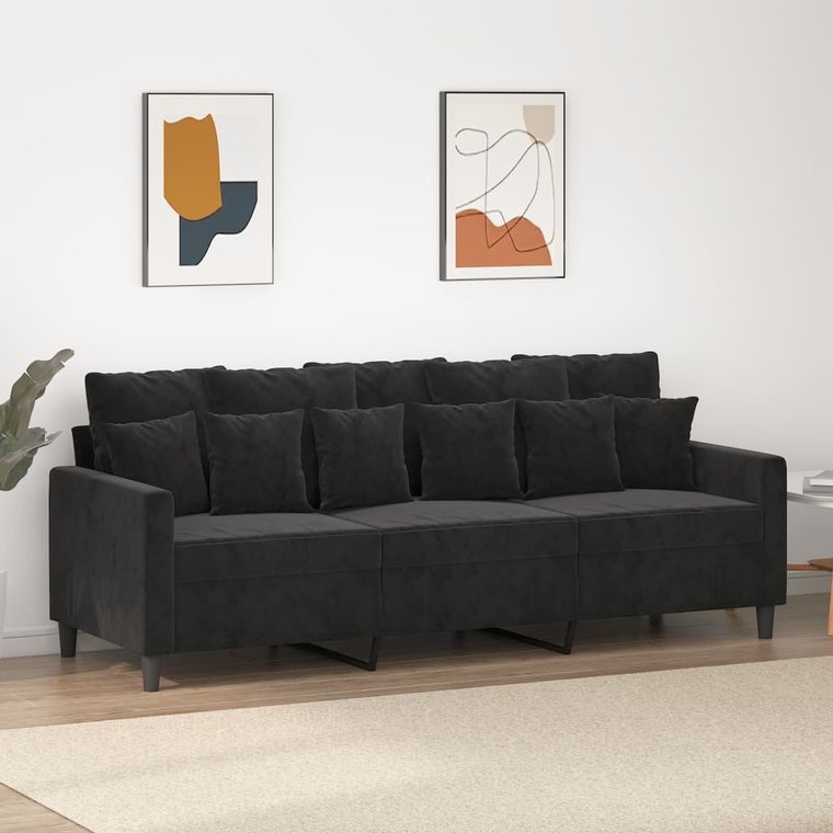 vidaXL Sofa 3-osobowa, czarny, 180 cm, tapicerowana aksamitem