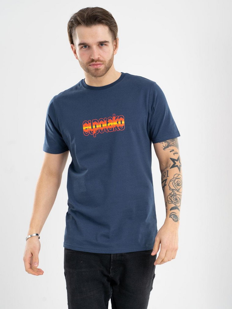 T-Shirt Męski Granatowy El Polako Triple
