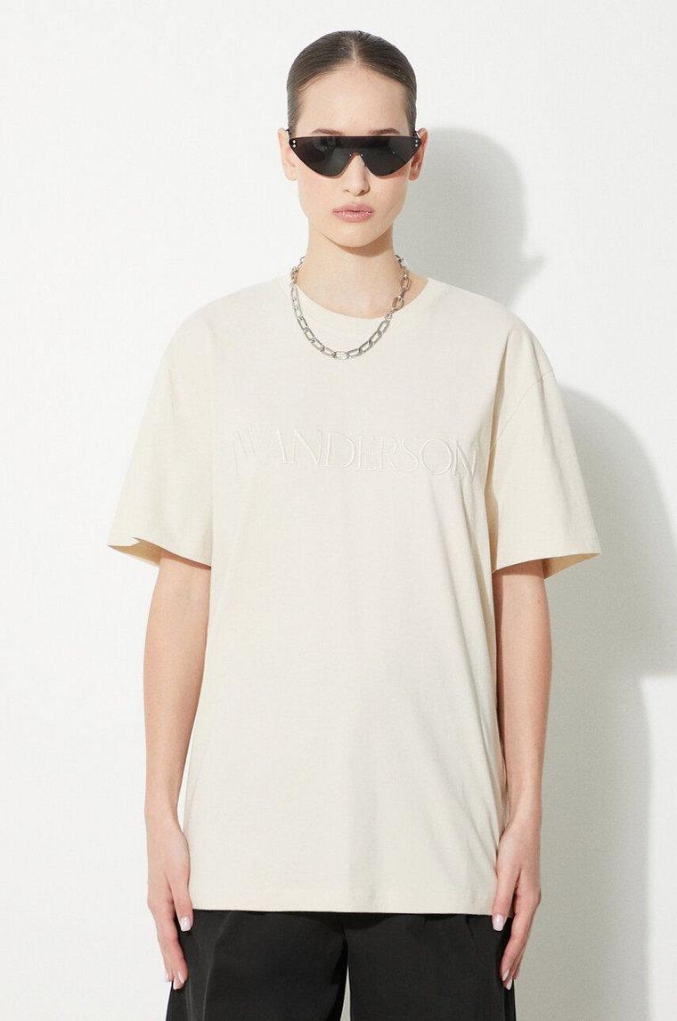 JW Anderson t-shirt bawełniany Logo Embroidery T-Shirt damski kolor beżowy JT0218.PG0980.132