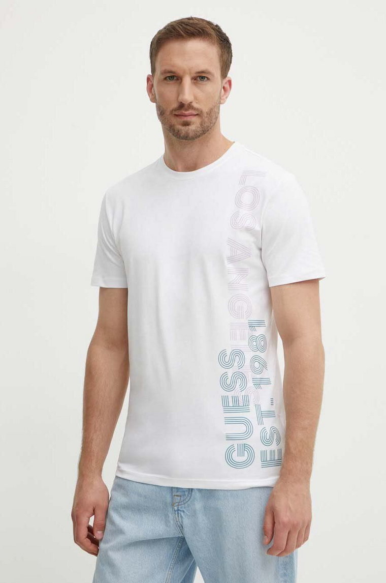 Guess t-shirt męski kolor biały z nadrukiem M4YI34 J1314