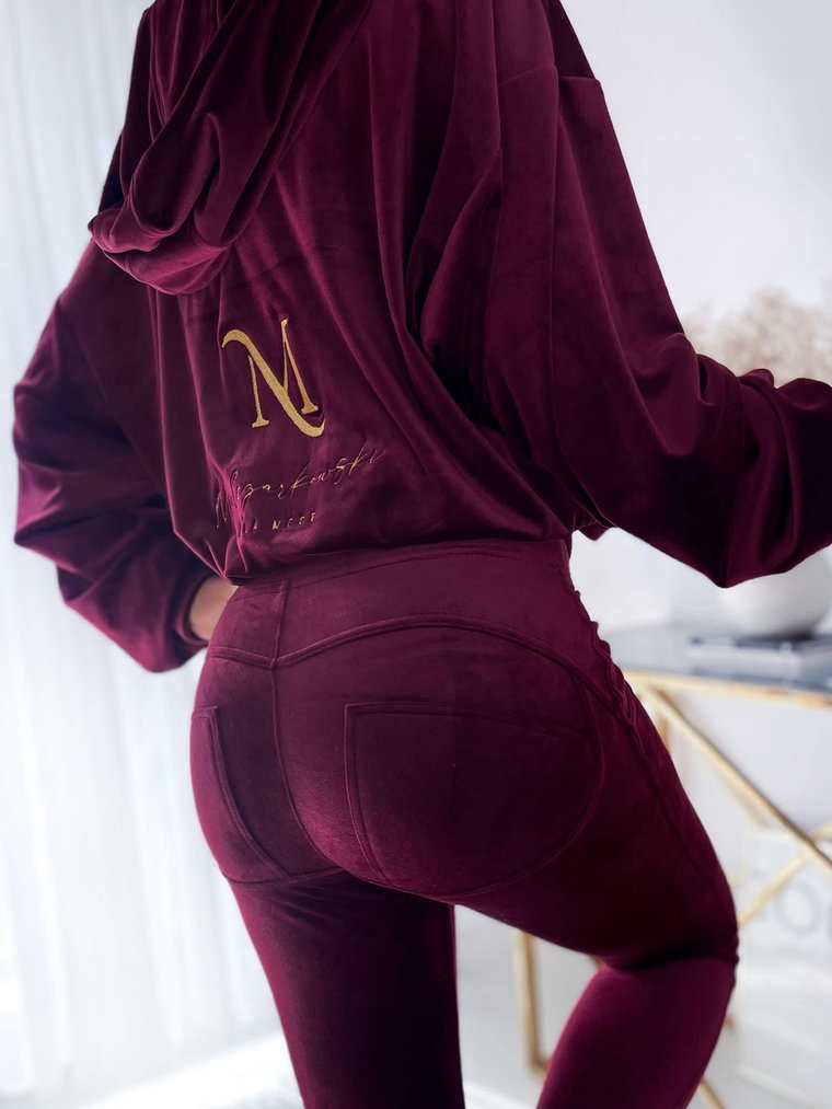 NOWOŚĆ KOMPLET DRESOWY Z WELURU LOGO MIELCZARKOWSKI LEGGINSY + BLUZA OVERSIZE DRES- BORDO