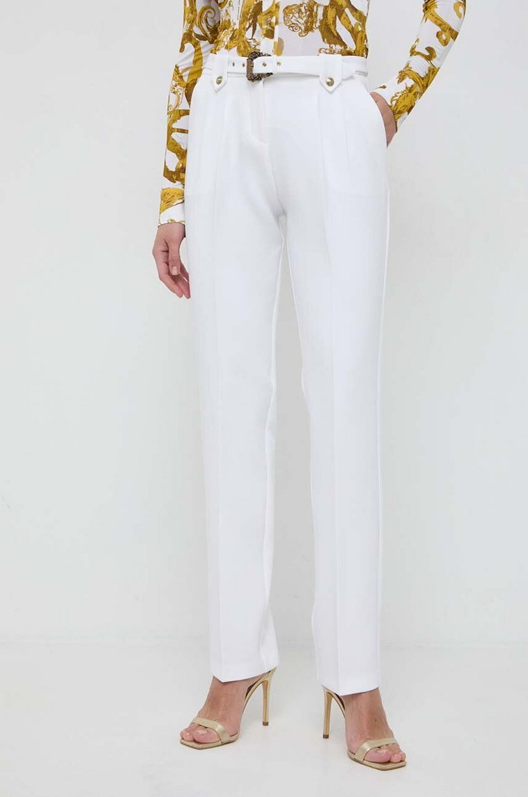 Versace Jeans Couture spodnie damskie kolor beżowy fason cygaretki high waist 76HAA111 N0103