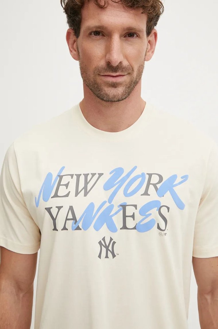 47 brand t-shirt bawełniany MLB New York Yankees męski kolor beżowy z nadrukiem BB017TEPUFF636101Y0