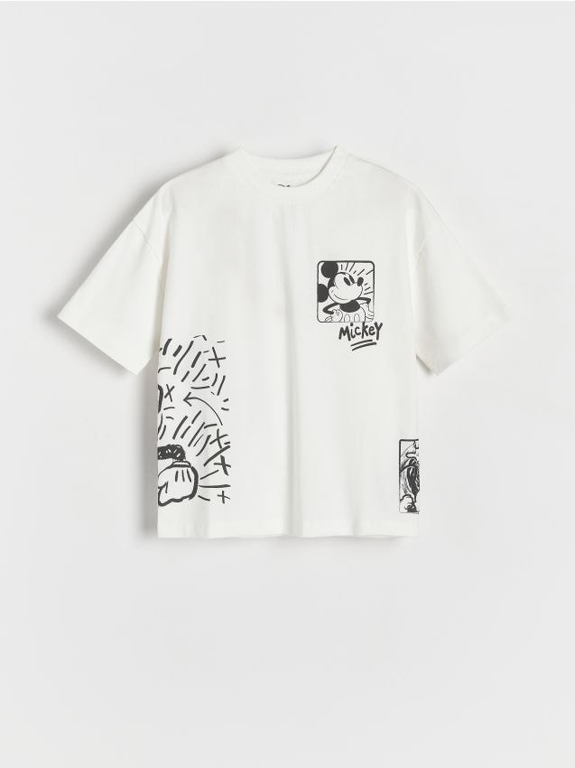 Reserved - T-shirt oversize Mickey Mouse - złamana biel