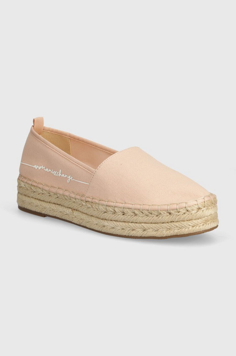 Armani Exchange espadryle kolor beżowy na platformie XDS005 XV846 00095