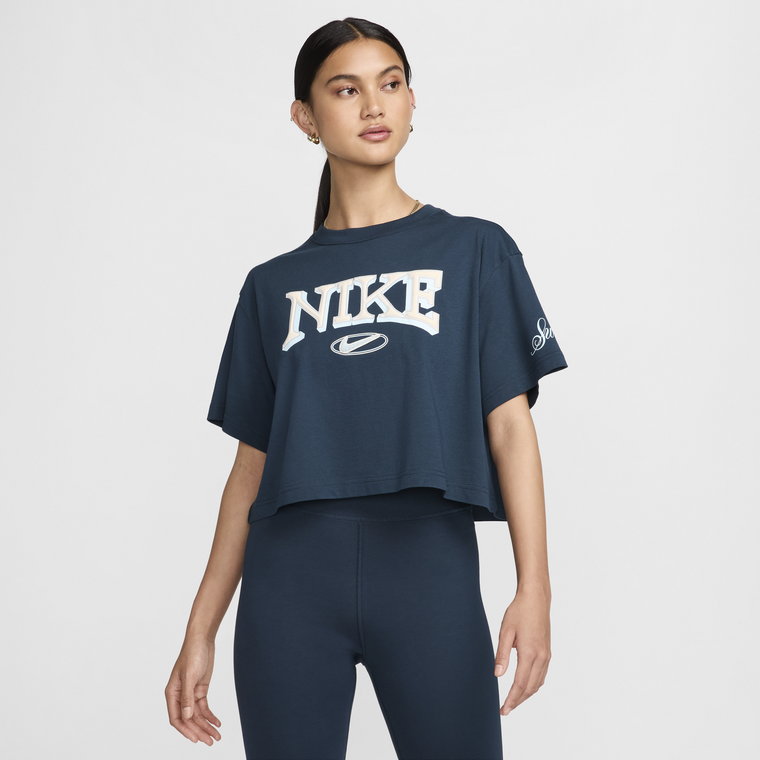 Damski T-shirt o luźnym skróconym kroju z krótkim rękawem Nike Sportswear - Niebieski