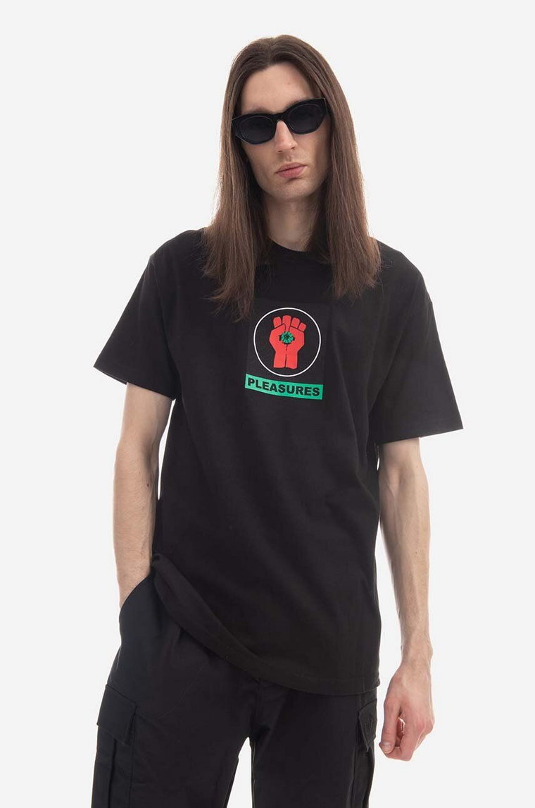 PLEASURES t-shirt bawełniany x Hunter S. Thompson Badge kolor czarny z nadrukiem P22W053-BLACK P22W053-WHITE