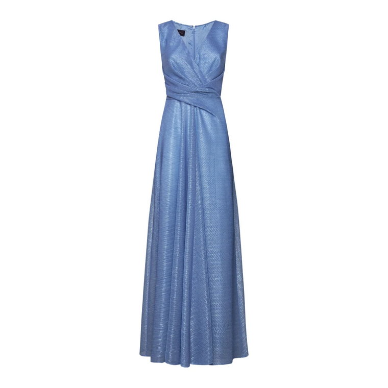 Niebieska Iridescent Sukienka z Marszczeniami i Dekoltem w Serek Talbot Runhof