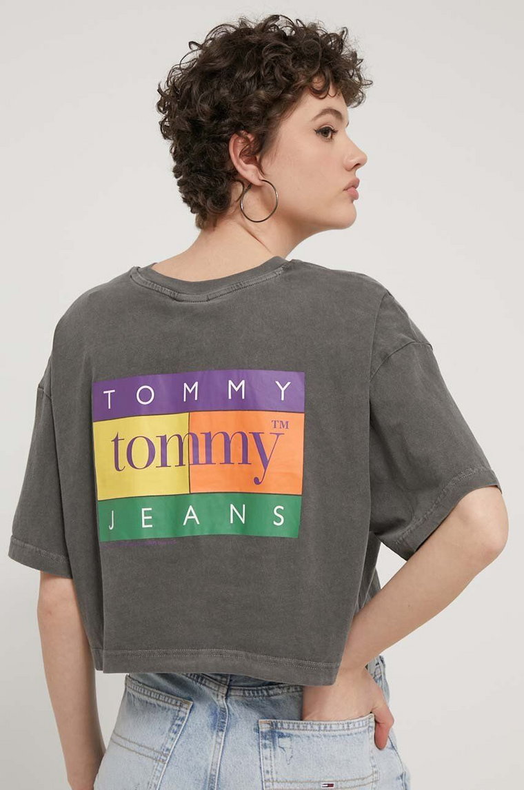 Tommy Jeans t-shirt bawełniany damski kolor szary DW0DW18141