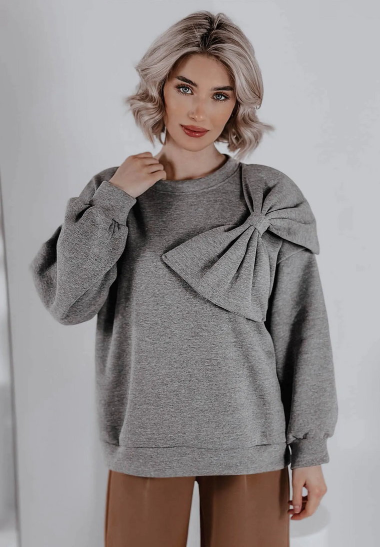 Bluza oversize z kokardą Sweet Bow szara Jeden rozmiar