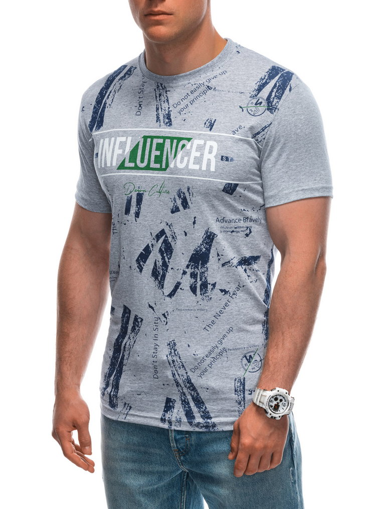 T-shirt męski z nadrukiem S1939 - szary