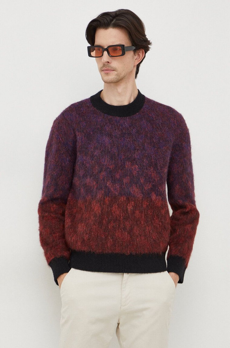 BOSS sweter z domieszką wełny męski kolor bordowy