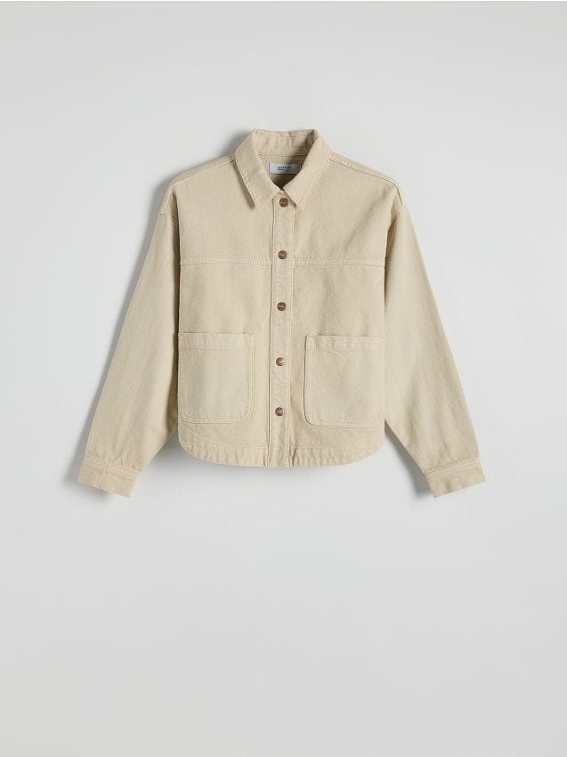 Reserved - Koszulowa kurtka z denimu - kremowy