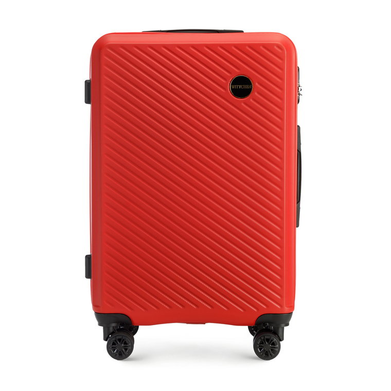 Średnia walizka z ABS-u w ukośne paski czerwona