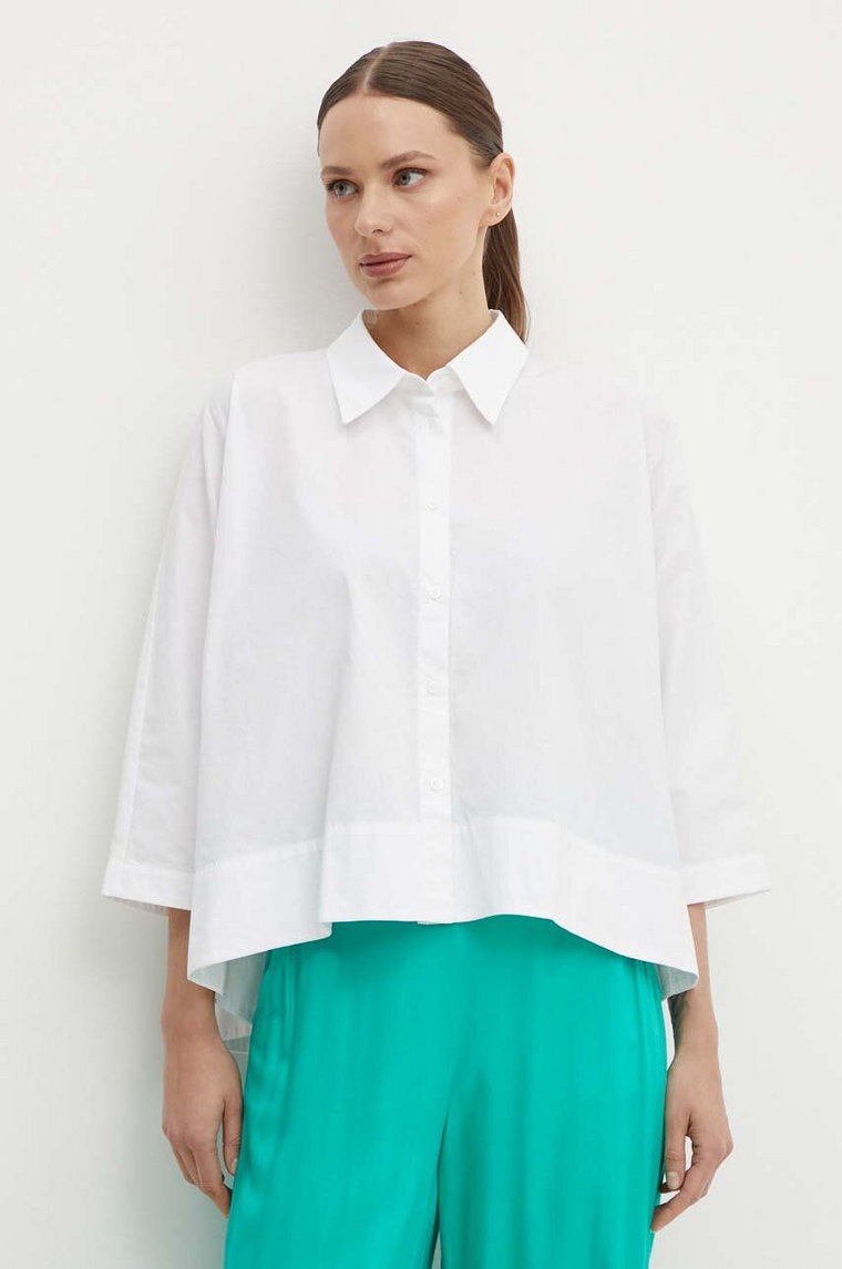 Sisley koszula bawełniana damska kolor biały regular z kołnierzykiem klasycznym