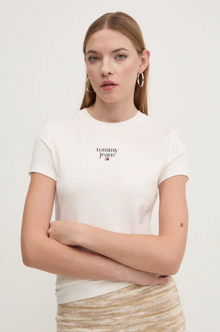 Tommy Jeans t-shirt bawełniany damski kolor beżowy DW0DW18800