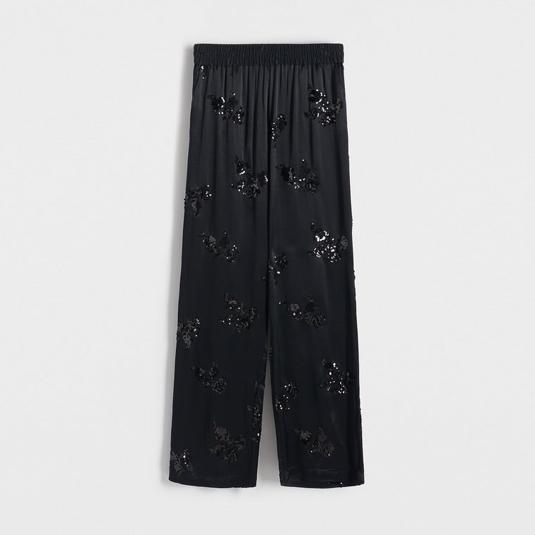 Reserved - Spodnie z cekinowymi kwiatami - czarny