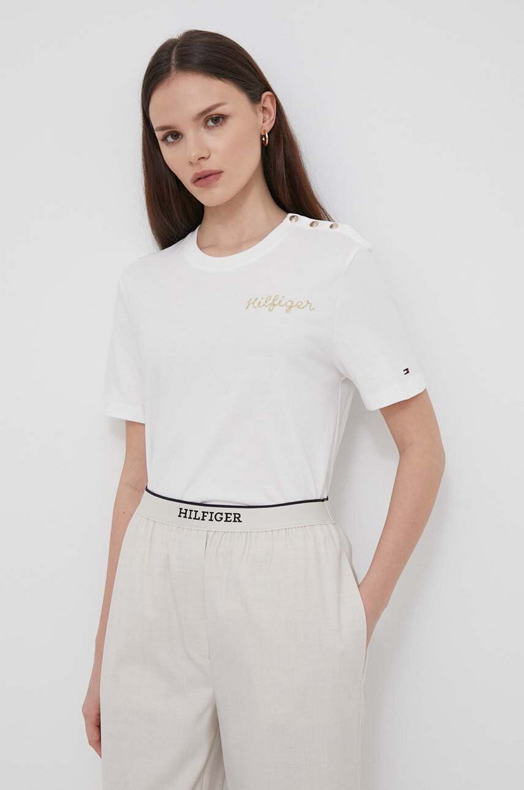 Tommy Hilfiger t-shirt bawełniany damski kolor beżowy