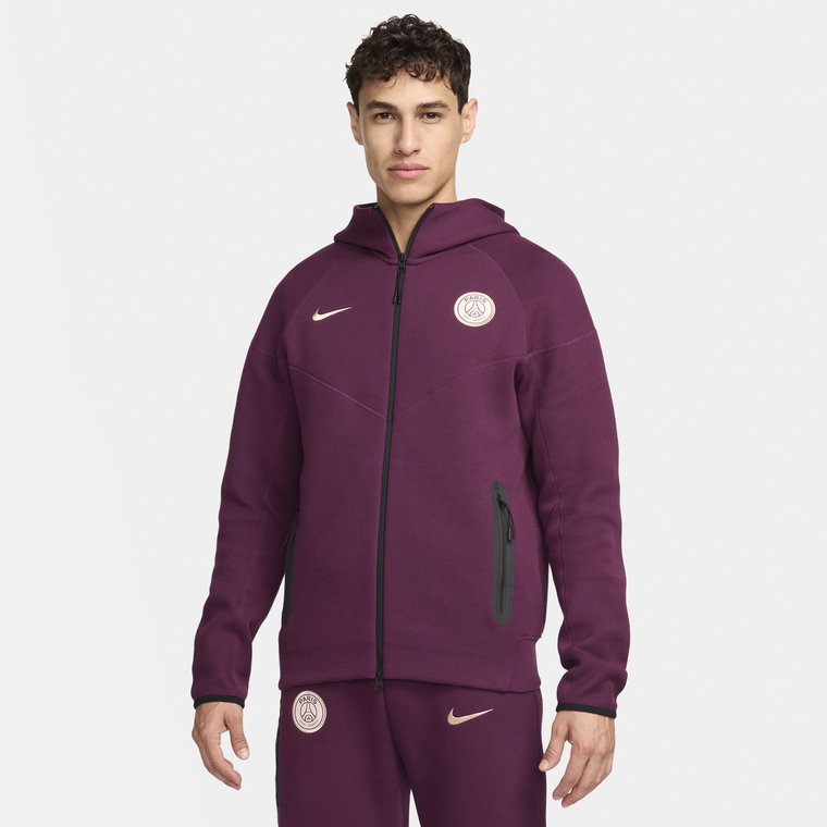 Męska piłkarska bluza z kapturem i zamkiem na całej długości Nike Paris Saint-Germain Tech Fleece Windrunner - Czerwony