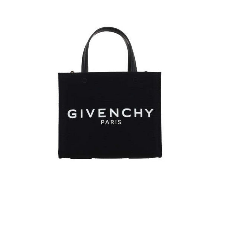 Czarna torba z płótna z wykończeniem skórzanym i nadrukiem logo Givenchy