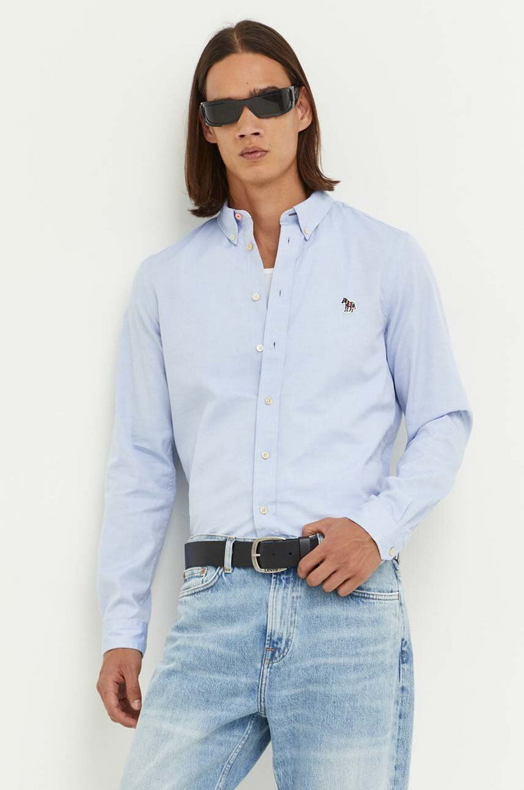 PS Paul Smith koszula bawełniana męska kolor niebieski slim z kołnierzykiem button-down