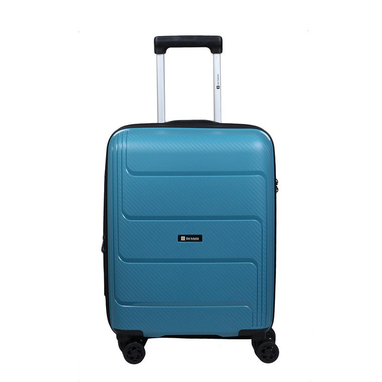 Niebieska walizka kabinowa z polipropylenu poszerzana Hard Class
