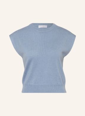 Brunello Cucinelli T-Shirt Z Dodatkiem Kaszmiru IBłyszczącą Przędzą blau