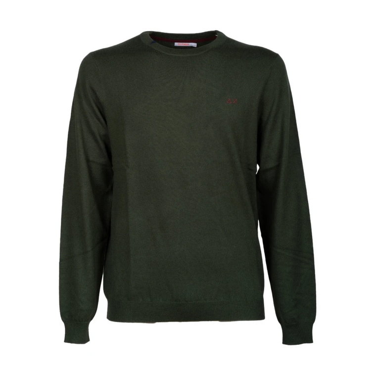 Jednokolorowy Sweter z Okrągłym Dekoltem 74 Zielony Wojskowy Sun68