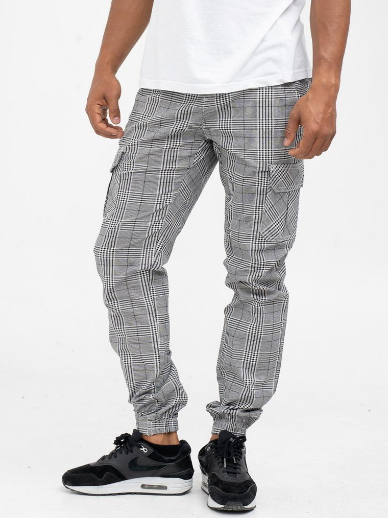 AOP Glencheck Cargo Jog Pants White Black TB3138