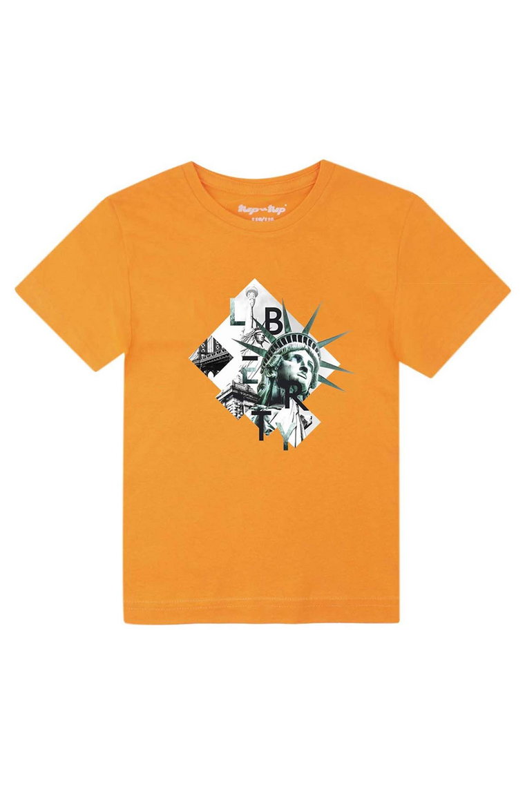 Pomarańczowy t-shirt chłopięcy z bawełny Tup Tup Statua Wolności