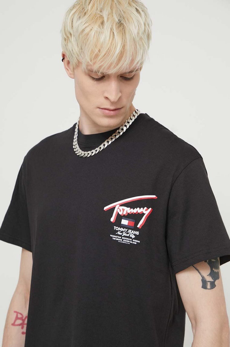 Tommy Jeans t-shirt bawełniany męski kolor czarny z nadrukiem