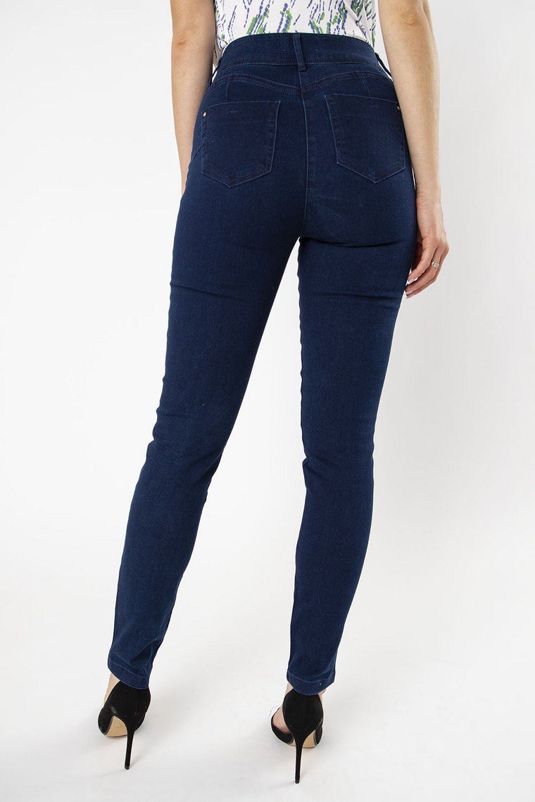 Jeansowe spodnie typu rurki z kryształkami przy kieszeni