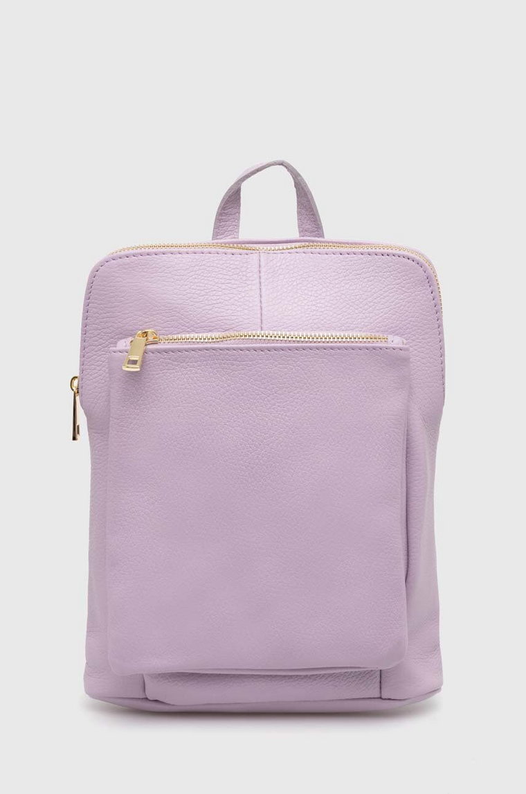 Answear Lab plecak skórzany damski kolor fioletowy mały gładki