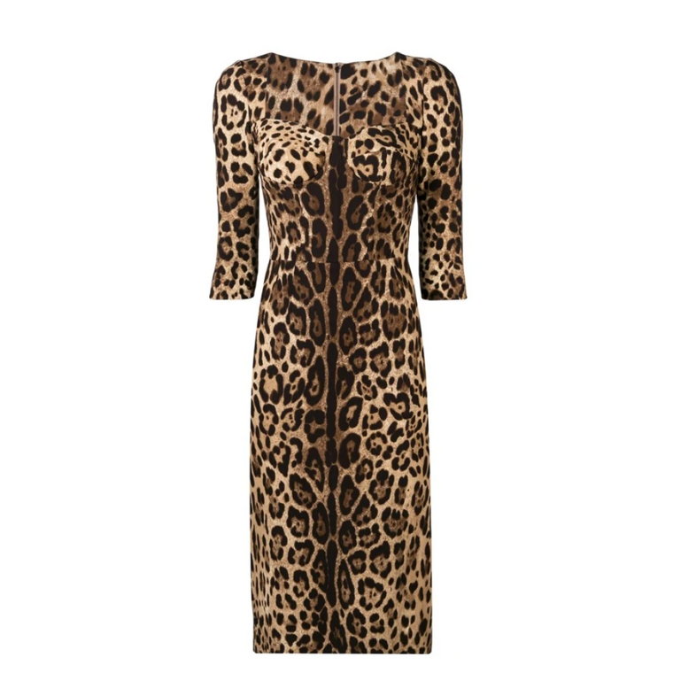 Sukienka z Wzorem Leoparda i Dekoltem w Serce Dolce & Gabbana