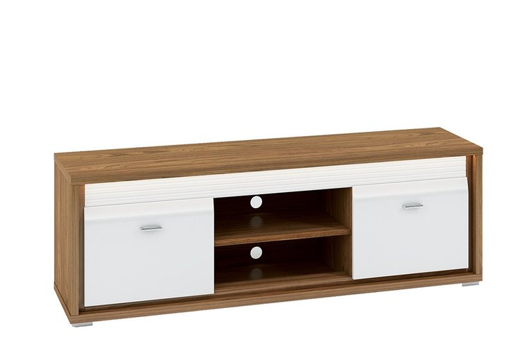 Szafka RTV SULA *biały/orzech naturalny, 165x55x41, Płyta laminowana 28 mm