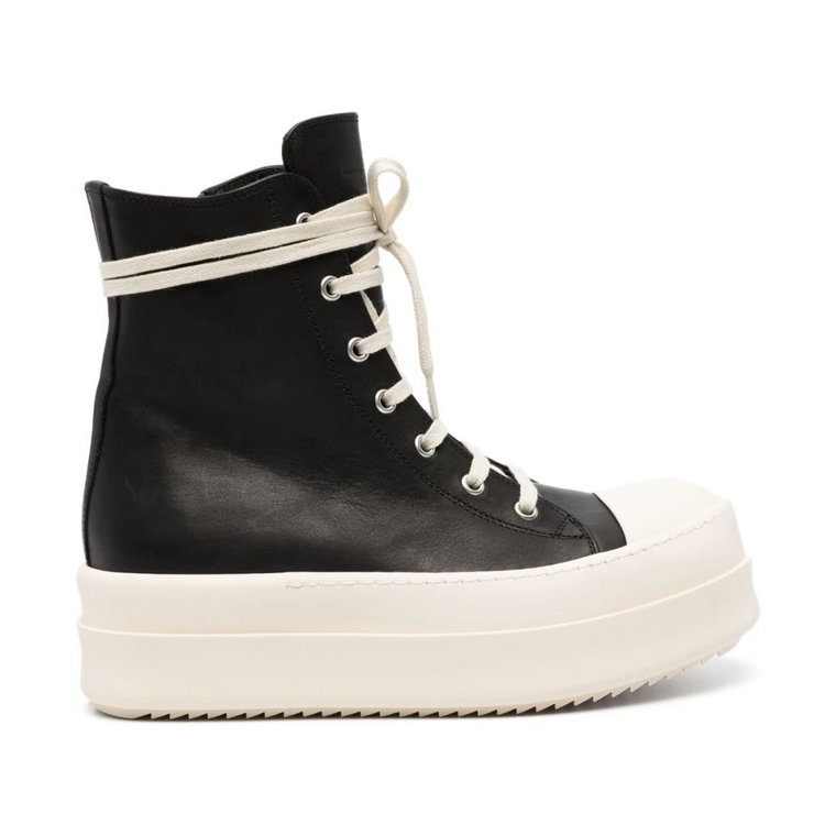 Czarne Sneakersy na Platformie z Wiązaniem Rick Owens