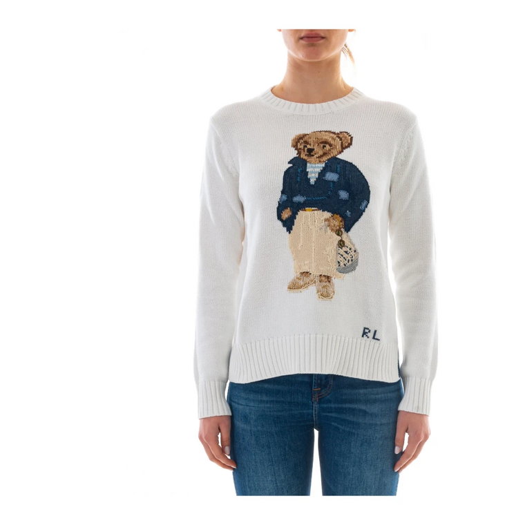 Biała sweter damski Med Bear Polo Ralph Lauren