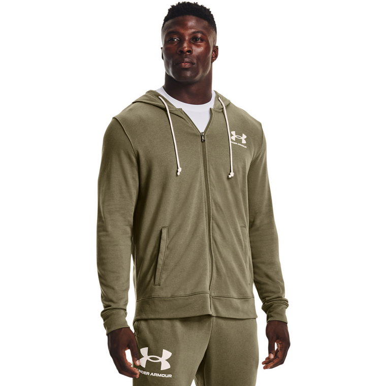 Męska bluza dresowa rozpinana z kapturem UNDER ARMOUR UA RIVAL TERRY LC FZ - oliwkowa/khaki