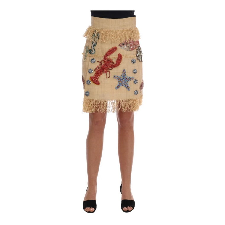 Crystal Beige Palm Fiber Skirt Dolce & Gabbana