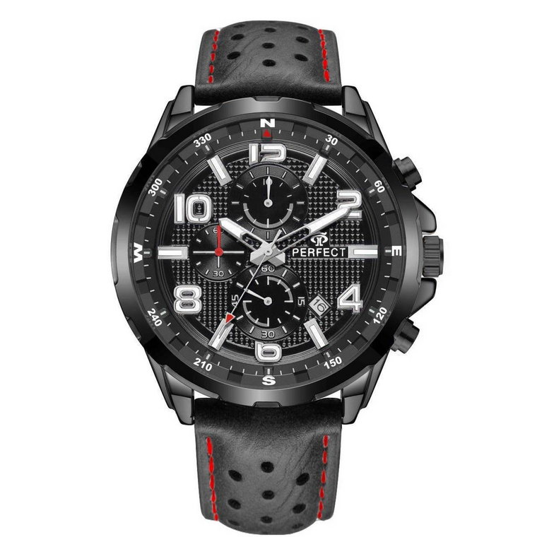Czarny zegarek męski pasek duży solidny Perfect CH05L czarny